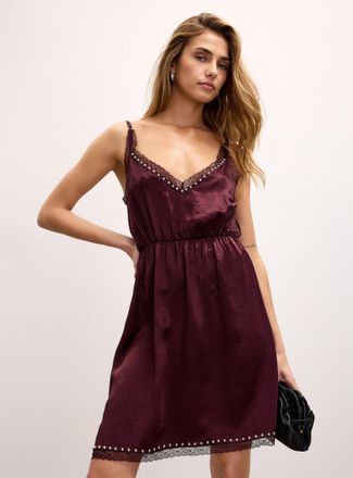 Icone Womens Lace and stud satin slip minidress