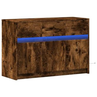 Berkfield Home TV Cabinet with LED Smoked Oak 91x34x61 cm Engineered Wood in Brown | Size: 91 x 34 x 61 cm