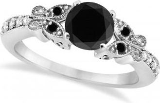 Allurez Butterfly Black and White Diamond Engagement Ring 18K White Gold (1.42ct)