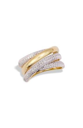 Savvy Cie Jewels Two-Tone Pav&eacute; Diamond Crossover Multiband Ring in Yellow Gold at Nordstrom Rack, Size 8