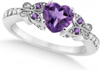 Allurez Butterfly Amethyst & Diamond Heart Engagement Ring 14K W Gold 1.28ct