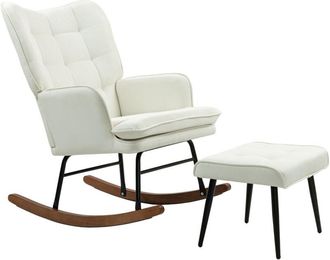 HOMCOM Homcom - Silla Mecedora Con Reposapi&eacute;s Mecedora Para Lactancia Con Coj&iacute;n Acolchado Y Reposabrazos Carga 130 Kg Mecedora Para Sal&oacute;n Dormitorio Crema