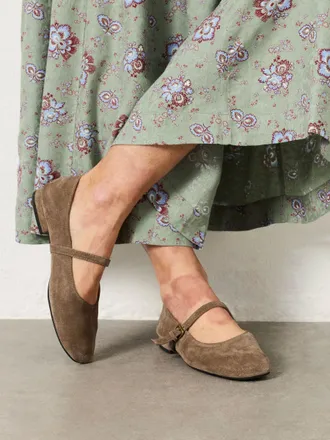 Fat Face FatFace Taupe Suede Mary Jane Flat