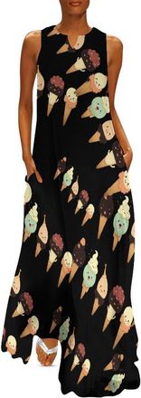 Generic Ice Cream Womens Long Dress Summer Sleeveless Maxi Dress Casual Loose Sundress for Beach Travel Vacation 3XL