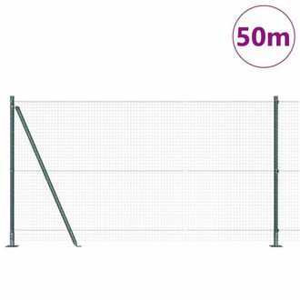 Berkfield Home Green Welded Wire Fence with 13 Flanged Posts Green 1.2x50 m Steel