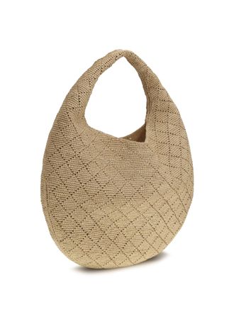 Saint Laurent Womens Hobo Bag Icare Raffia Pale Brown-Brick Shoulder Brown/brick