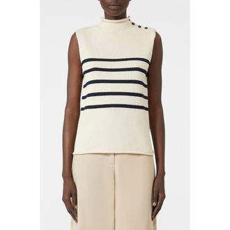Max Mara Trofeo Placed Stripe Sleevless Cotton Sweater in Ivory at Nordstrom, Size X-Large