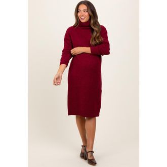 Pinkblush Turtleneck Side Slit Midi Sweater Dress in Burgundy at Nordstrom, Size Large