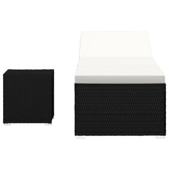 Berkfield Home Sun Lounger with Cushion & Tea Table Poly Rattan Black