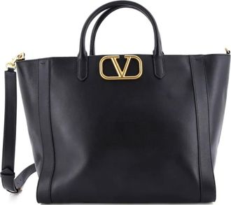 Valentino Garavani VLogo verstelbare grote leren shopper - Zwart