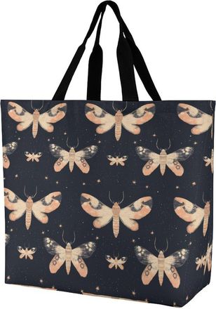 Generic Moth Pattern Reusable Shopping Bags One Shoulder Grocery Tote Bag Waterproof Big Purse for Work Travel