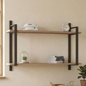 Dmora Estante Pralungo, 2 Niveles, Estructura Negra, Matiz Roble, 90x22x60h Cm Marr&oacute;n Roble