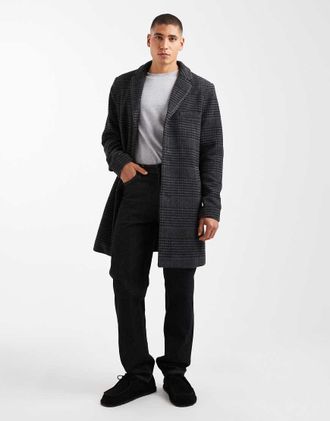 Only & Sons Cappotto in misto lana grigio a quadri con spalle scese