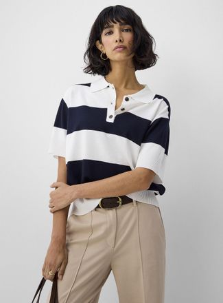 Ichi Womens Broad stripes polo-collar boxy-fit sweater