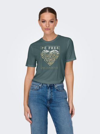 Only Kurzarmshirt ONLY ONLFREE LIFE MODAL S/S ATELIER TOP JRS, Damen, Gr. XL, balsam gr&uuml;n print:librarian heart, Jersey, Obermaterial: 70% Modal, 30% Polye