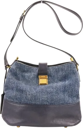 Miu Miu Navy Leather Denim Tote Bag (Pre-Owned)