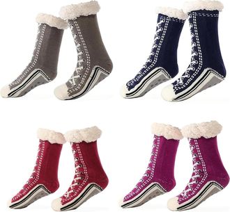 Generic Unisex Thick Cashmere Slipper Home Socks Fluffy Plush Comfy Sleeping Footwear Non-slip Grippy Boots Thermal Plush Booties (4pcs-i,One Size)