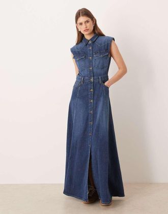 Lee Vestito lungo stile western blu medio