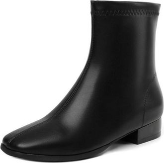 Generic Womens Minimalist Low Heel Square Toe Chelsea with Side Zipper Plush Lined Fashion Casual Winter Ankle Boots (Black,7.5)