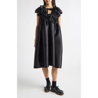 Comme Des Garçons Bow Detail Shirred Tricot Midi Dress in Black at Nordstrom, Size Medium