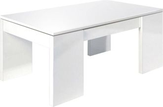 Dmora Mesa de centro con tapa elevable y espacio de almacenamiento, color blanco brillo, Medidas 100 x 43 x 50 cm (altura regulable de 43 a 54 cm), con