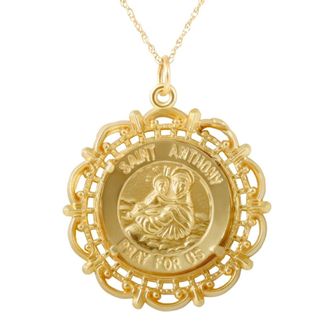Pompeii3 14k Yellow Gold St. Anthony Medal Pendant 1 Tall 3.5 Grams
