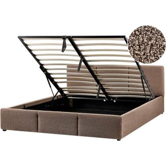 Beliani Cama Con Almacenaje De Terciopelo Gris Pardo 160 X 200 Cm Acolchado Almacenaje Bousse