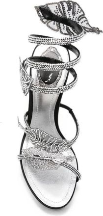 Rene Caovilla Crystal Leaf-Embellished Heel Sandal - Silver
