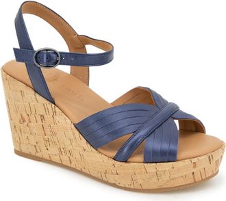 Gentle Souls Nomi Ankle Strap Platform Wedge Sandal in Navy Metallic Cork at Nordstrom, Size 6.5