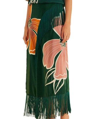 Farm Rio Farm Rio Honolulu Flowers Green Fringe Maxi Skirt