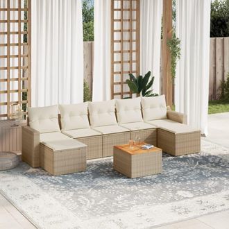 vidaXL Juego De Sof&aacute;s De Jard&iacute;n Con Cojines Beige 8 Pzas Rat&aacute;n Pe Vidaxl
