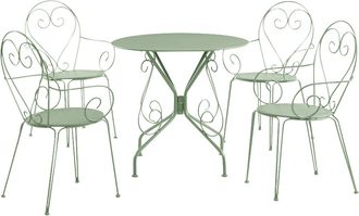 Vente-Unique Mesa y sillas de jard&iacute;n de metal: una mesa y 4 sillones - Verde almendra - GUERMANTES