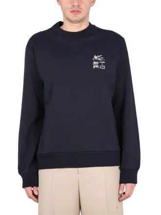 Etro Logo-Embroidered Crewneck Sweatshirt - Blue