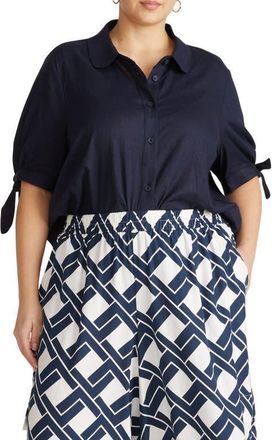 Universal Standard Luisa Linen Blend Button-Up Shirt in Navy Blue at Nordstrom, Size Xl