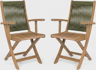 Decorspace Set De 2 Sillas Plegables Con Reposabrazos De Madera Y Cuerda Danubio - Verde Oscuro