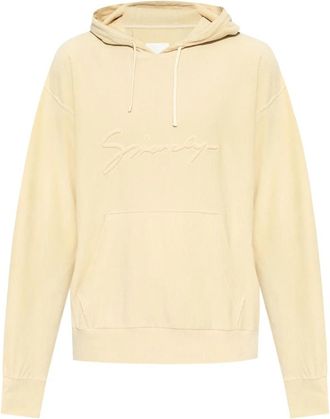 Givenchy Velvet Hoodie met Logo in Reli&euml;f - Heren - Hoodies - Beige - S - Katoen - Hoodies & sweatvesten