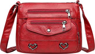 Generic Stylish Heart Messenger Crossbody Bag For Women Solid PU Leather Shoulder Purse With Multiple Pockets Secure Buckle And Zipper Closure (Red, One Size)