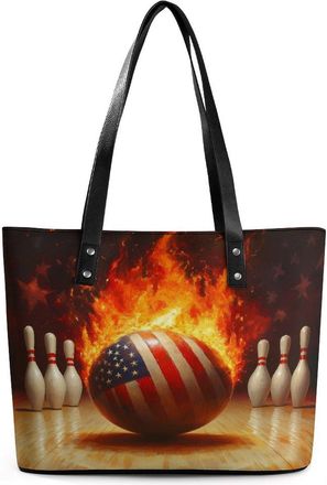 Generic Bowling Flaming Ball Tote Bags for Women Cute Shoulder Purses Handbags