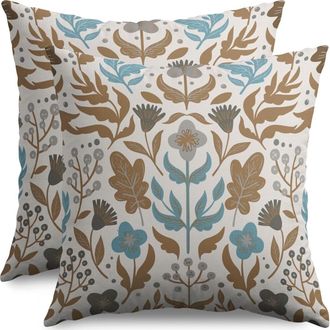 OEM Fundas De Almohada Con Estampado Floral En Tonos Marr&oacute;n, Azul Y Gris, De 45 X 45 Cm, Juego De 2 Piezas. Fundas De Almohada Decorativas Estampadas, Ide