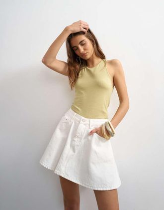 Topshop Minigonna a pieghe in denim color osso-Marrone