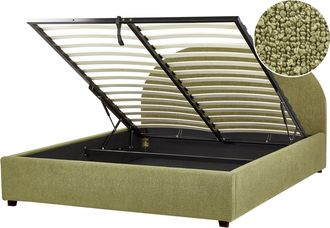 Beliani Cama Con Almacenaje De 160 X 200 Cm Minimalista De Boucl&eacute; Verde Oliva Vaucluse