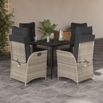 vidaXL Set Comedor De Jard&iacute;n 5 Pzas Cojines Rat&aacute;n Sint&eacute;tico Gris Claro Vidaxl