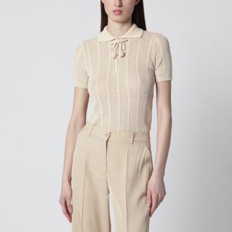 Valentino Ivory cotton knit polo shirt