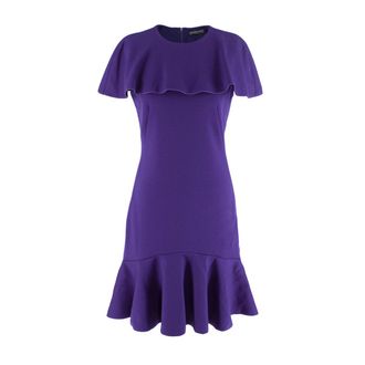 Alexander McQueen Violet Wool Jersey Frill Hem Dress Size S