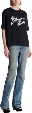 Balmain Boxy T-shirt with Balmain Paris Brush print in Black at Nordstrom, Size X-Small