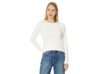 Lilla P Long Sleeve Raw Edge Crew Womens Clothing Talc : XS, Cotton