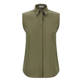 Brunello Cucinelli Stretch Cotton Poplin Shirt - female - Brunello Cucinelli - Shirts - Green - 2XS - Blouses & Shirts