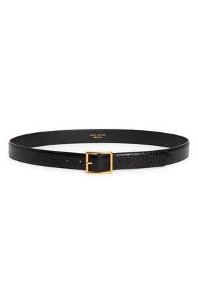 Nili Lotan Gabriele Croc Embossed Leather Belt in Black W/Antique Gold Buckle at Nordstrom, Size 95