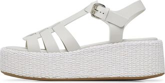Loriblu Sandaal met sleehak in ivoorkalfsleer en raffia - Dames - Sleehakken - Wit - 40 EU - Leer - Schoenen