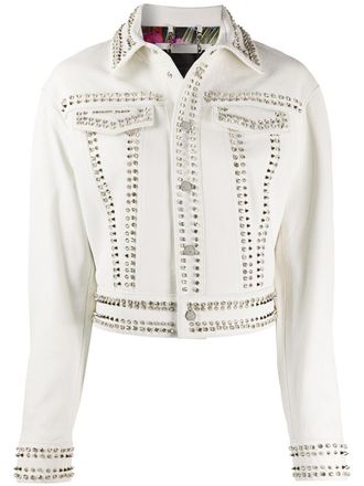 Philipp Plein skull stud leather jacket - White